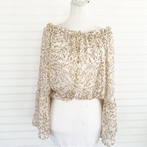 Shein Off The Shoulder Blouse Medium Floral Crop Bell Sleeve Boho JIT7443108
